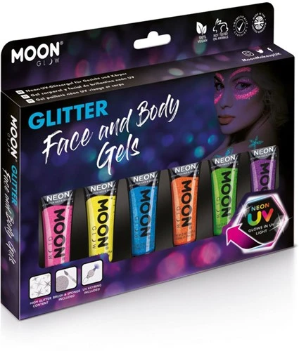 Moon Creations Glitter Face En Body Gels Neon UV Voordeelset 3 Moon Creations Glitter Face En Body Gels Neon UV Voordeelset