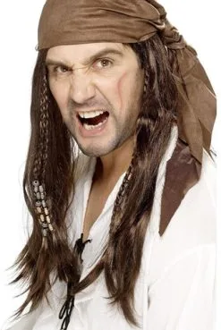 Smiffy's Piraten Heren Pruik Bruin Met Bandana