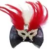 Party Xplosion Rode Haarclip Met Oogmasker En Veren -Glitter Winkel rode haarclip met oogmasker en veren