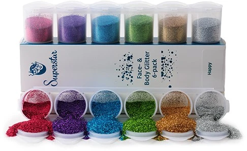Superstar Fijne Glitter Sixpack Happy 3 Superstar Fijne Glitter Sixpack Happy