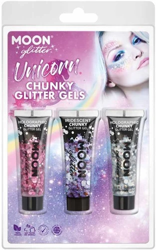 Moon Creations Unicorn Chunky Glitter Gels Roze Blauw Zilver 3 Moon Creations Unicorn Chunky Glitter Gels Roze Blauw Zilver